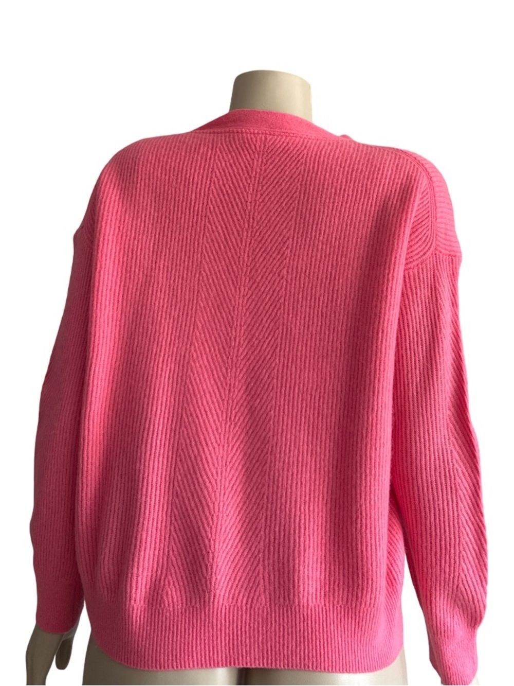 Pure Collection V-Neck Button Ribbed Cardigan Coral. - Picture 2 of 3